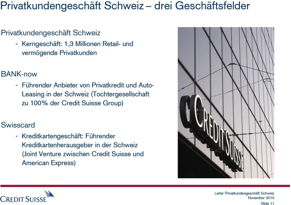 Leasing in der Schweiz (Tochtergesellschaft zu 100% der Credit Suisse Group) Swisscard -