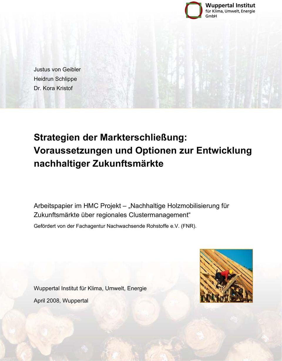 nachhaltiger Zukunftsmärkte Arbeitspapier im HMC Projekt Nachhaltige Holzmobilisierung für