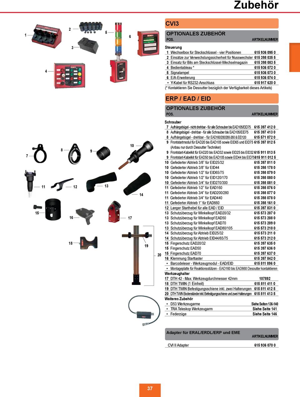 Steckschlüssel-Wechselmagazin 615 398 083 5 4 Bedientableau * 615 936 072 0 5 Signalampel 615 936 073 0 6 E/A-Erweiterung 615 936 074 0 Y-Kabel für RS232-Anschluss 615 917 620 0 (* Kontaktieren Sie