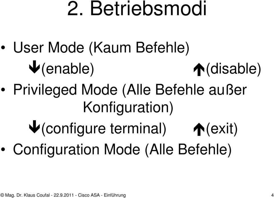 Konfiguration) (configure terminal) (exit) Configuration