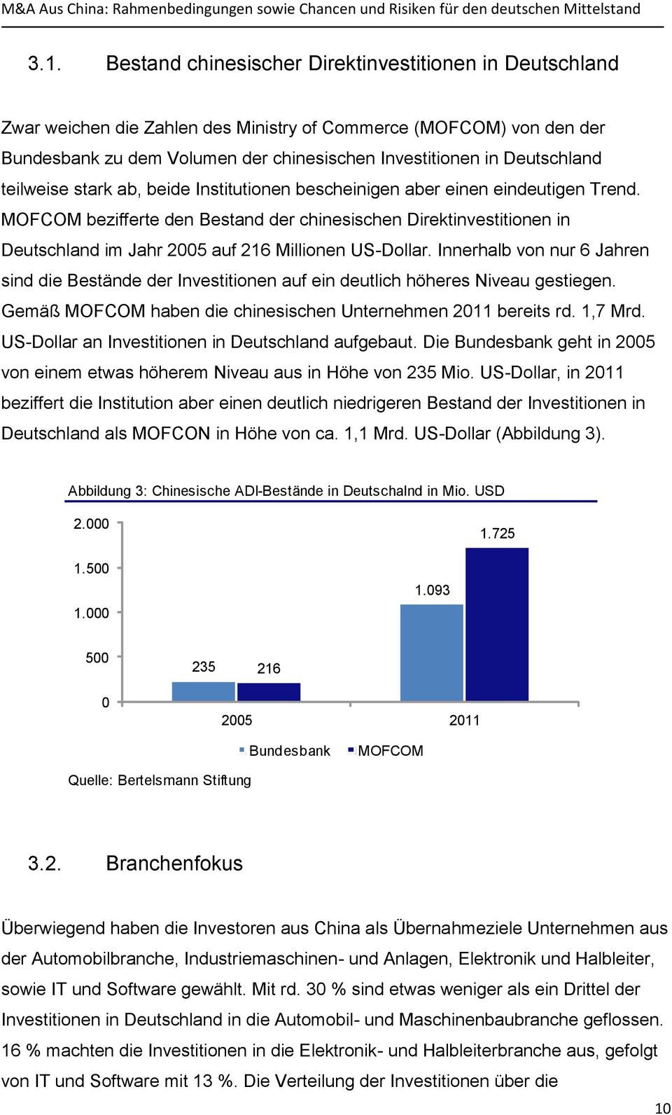 MOFCOM bezifferte den Bestand der chinesischen Direktinvestitionen in Deutschland im Jahr 2005 auf 216 Millionen US-Dollar.