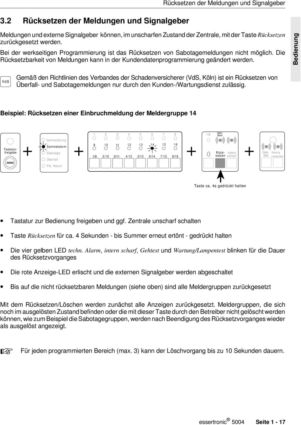 Die Rücksetzbarkeit von Meldungen kann in der Kundendatenprogrammierung geändert werden.