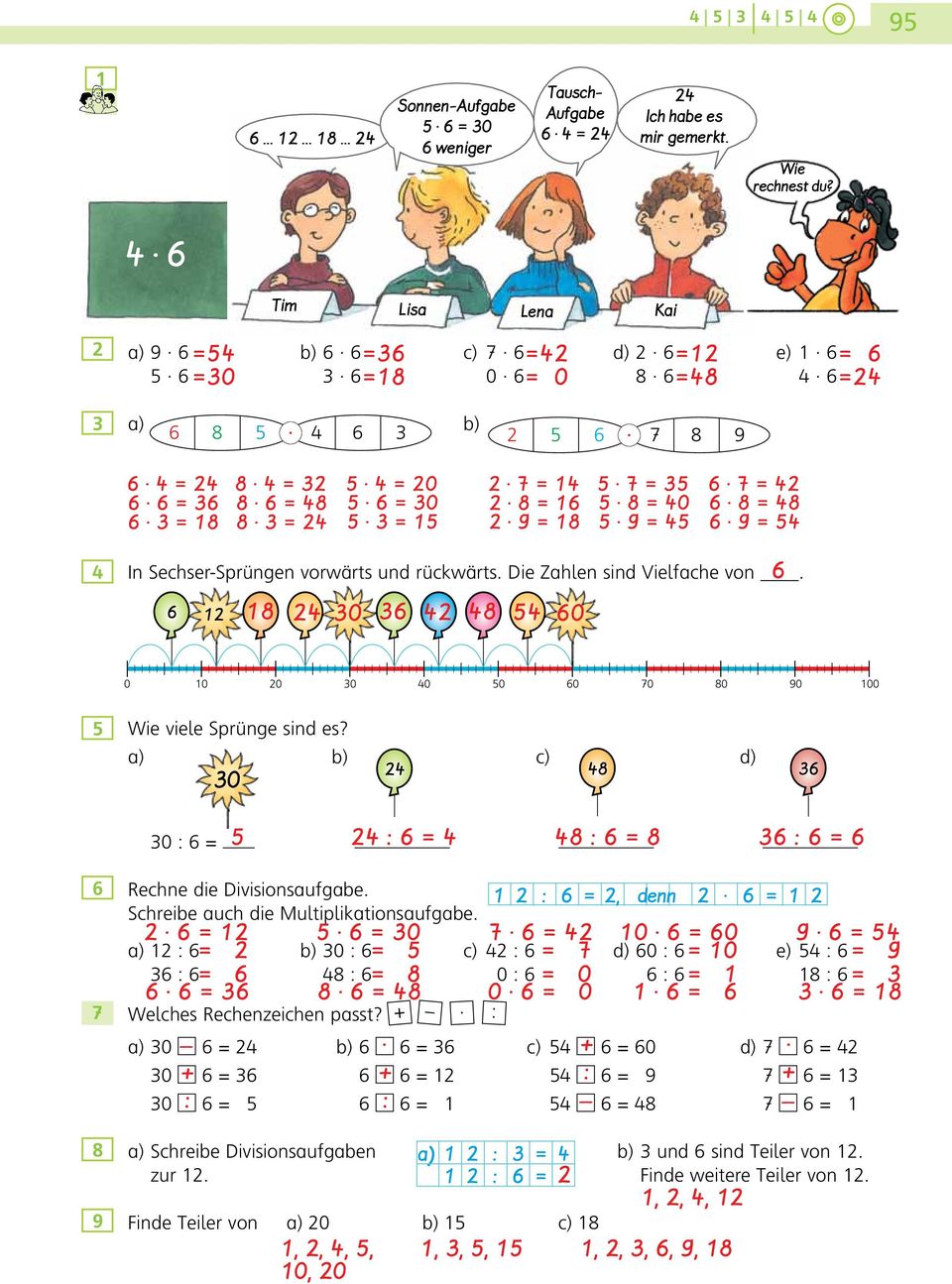 0 0 0 0 0 0 0 0 0 0 0 0 00 Wie viele Sprünge sind es? c) d) 0 0 Rechne die Divisionsaufgabe. Schreibe auch die Multiplikationsaufgabe.