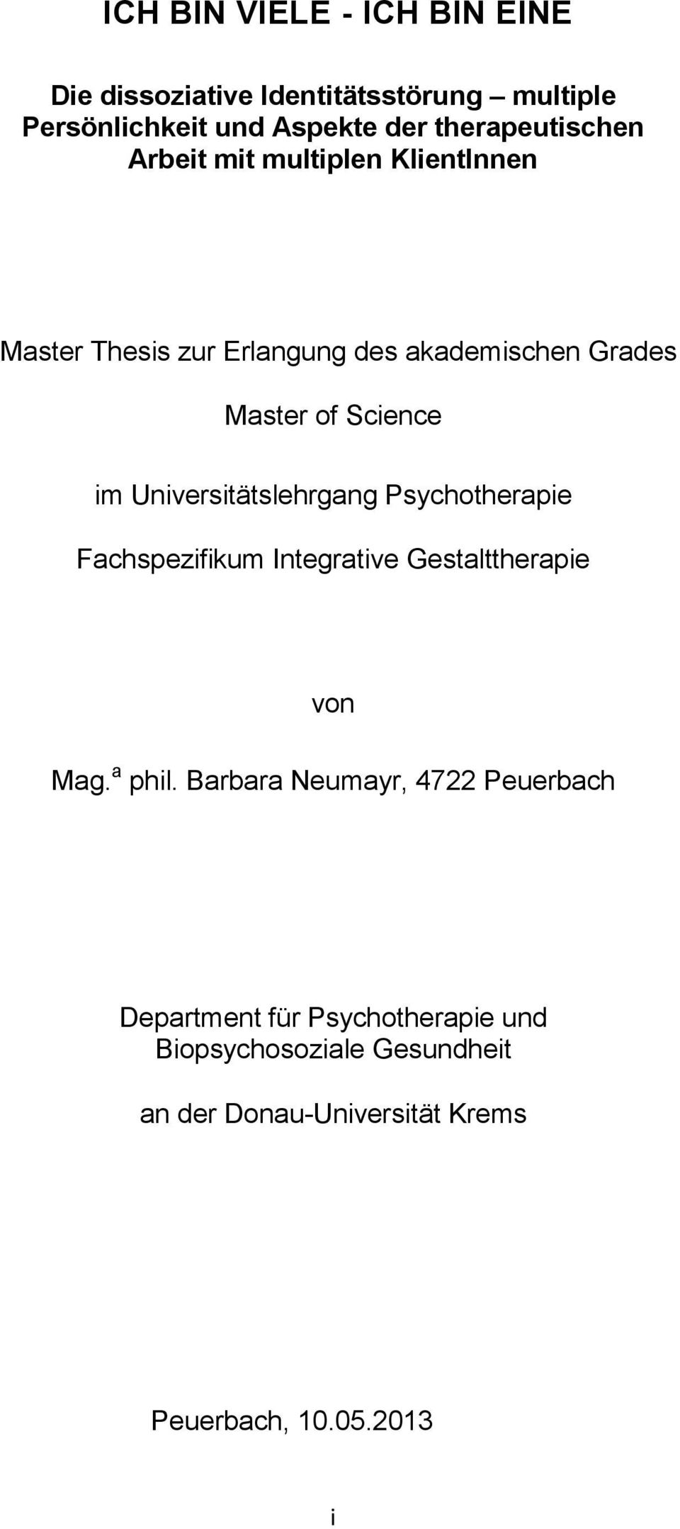 Science im Universitätslehrgang Psychotherapie Fachspezifikum Integrative Gestalttherapie von Mag. a phil.