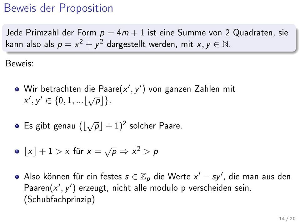 .. p }. Es gibt genau ( p + 1) 2 solcher Paare.