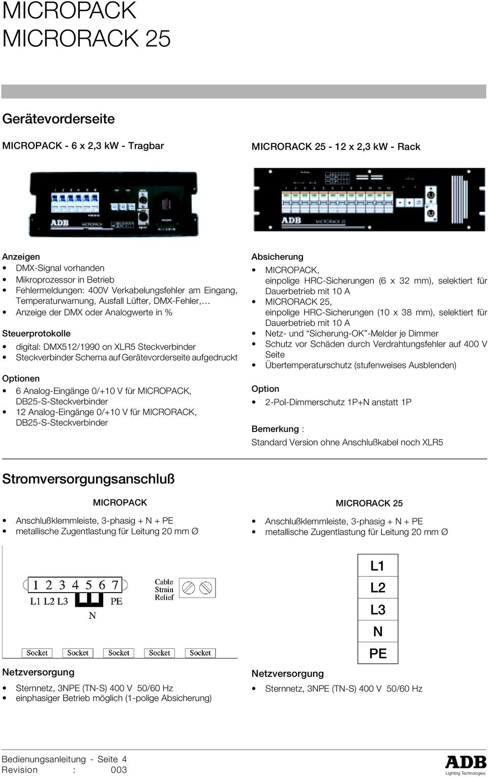 Analog-Eingänge 0/+10 V für MICROPACK, DB25-S-Steckverbinder 12 Analog-Eingänge 0/+10 V für MICRORACK, DB25-S-Steckverbinder Absicherung MICROPACK, einpolige HRC-Sicherungen (6 x 32 mm), selektiert