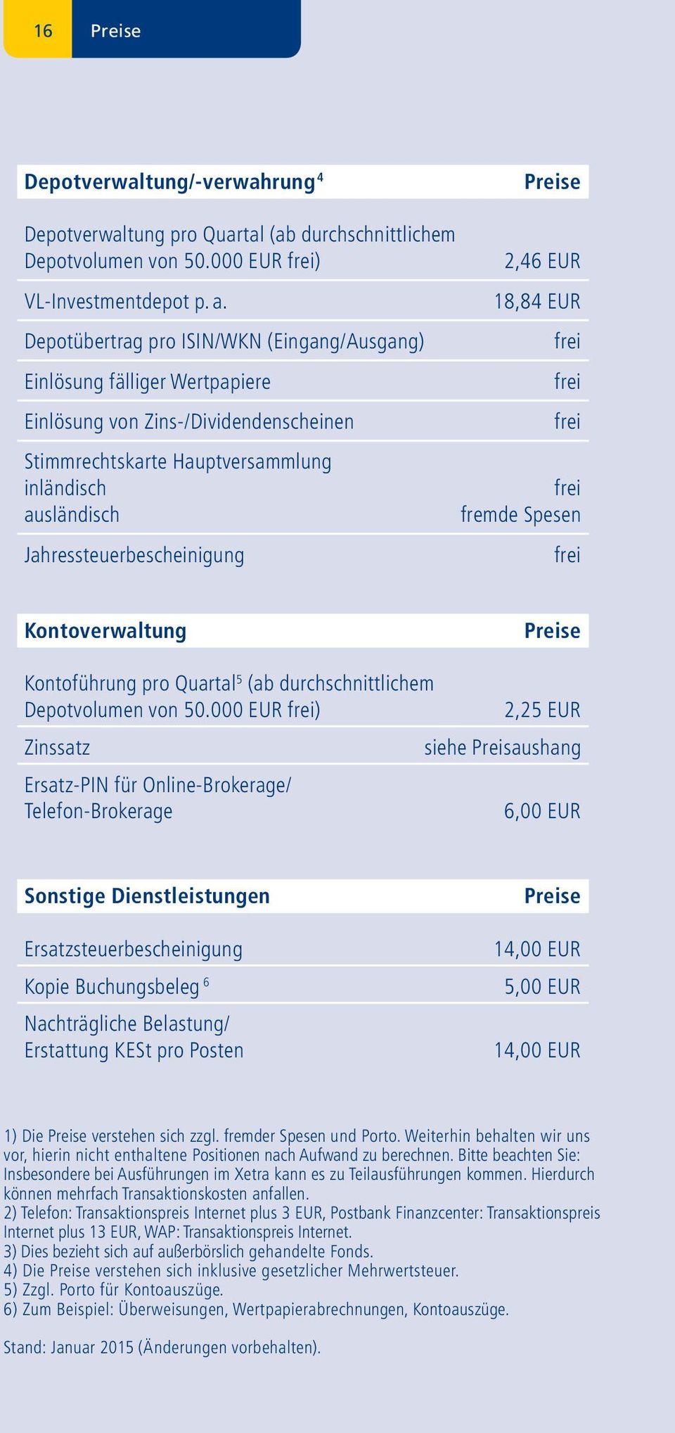 2,46 EUR 18,84 EUR fremde Spesen Kontoverwaltung Kontoführung pro Quartal 5 (ab durchschnittlichem Depotvolumen von 50.