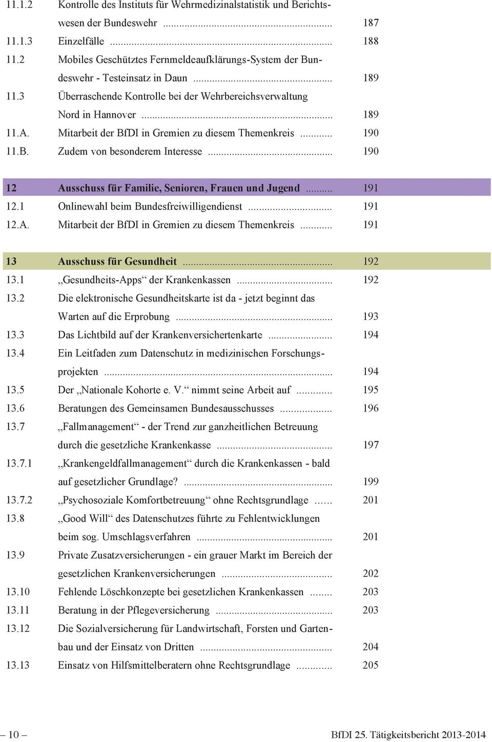 Mitarbeit der BfDI in Gremien zu diesem Themenkreis... 190 11.B. Zudem von besonderem Interesse... 190 12 Ausschuss für Familie, Senioren, Frauen und Jugend... 191 12.