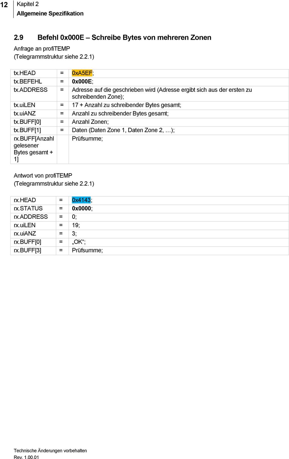 uianz = Anzahl zu schreibender Bytes gesamt; tx.buff[0] = Anzahl Zonen; tx.buff[1] = Daten (Daten Zone 1, Daten Zone 2, ); rx.