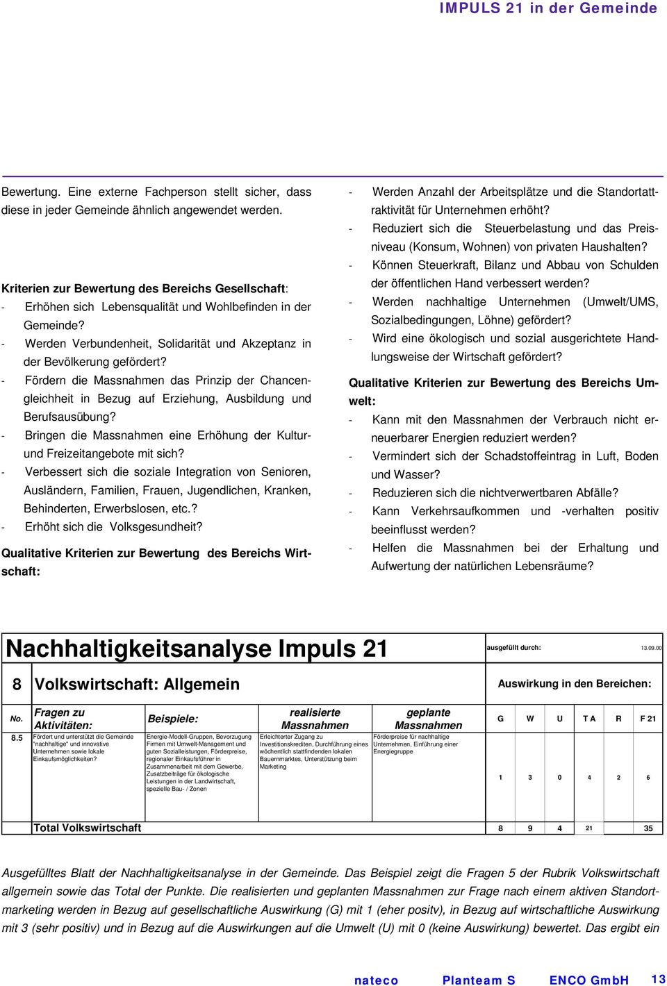 - Fördern die Massnahmen das Prinzip der Chancengleichheit in Bezug auf Erziehung, Ausbildung und Berufsausübung? - Bringen die Massnahmen eine Erhöhung der Kulturund Freizeitangebote mit sich?