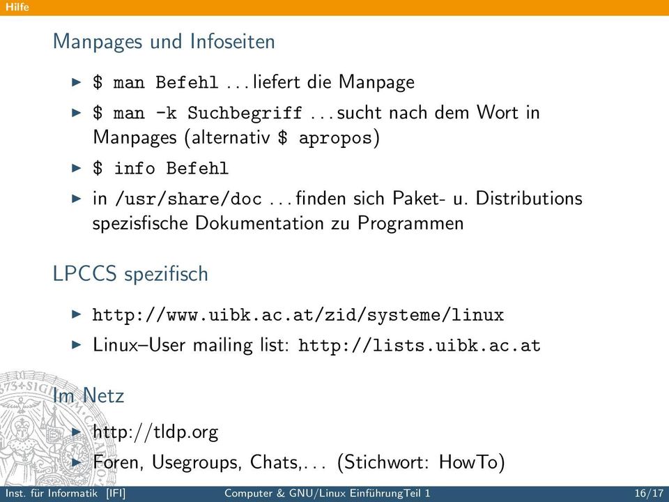 Distributions spezisfische Dokumentation zu Programmen LPCCS spezifisch http://www.uibk.ac.