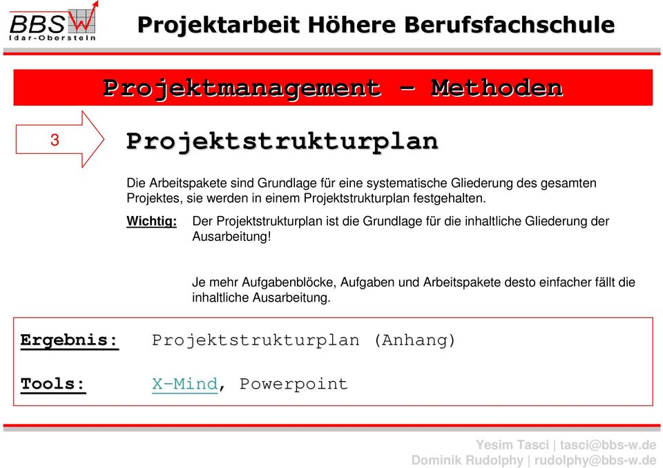 Wichtig: Der Projektstrukturplan ist die Grundlage für die inhaltliche Gliederung der Ausarbeitung!