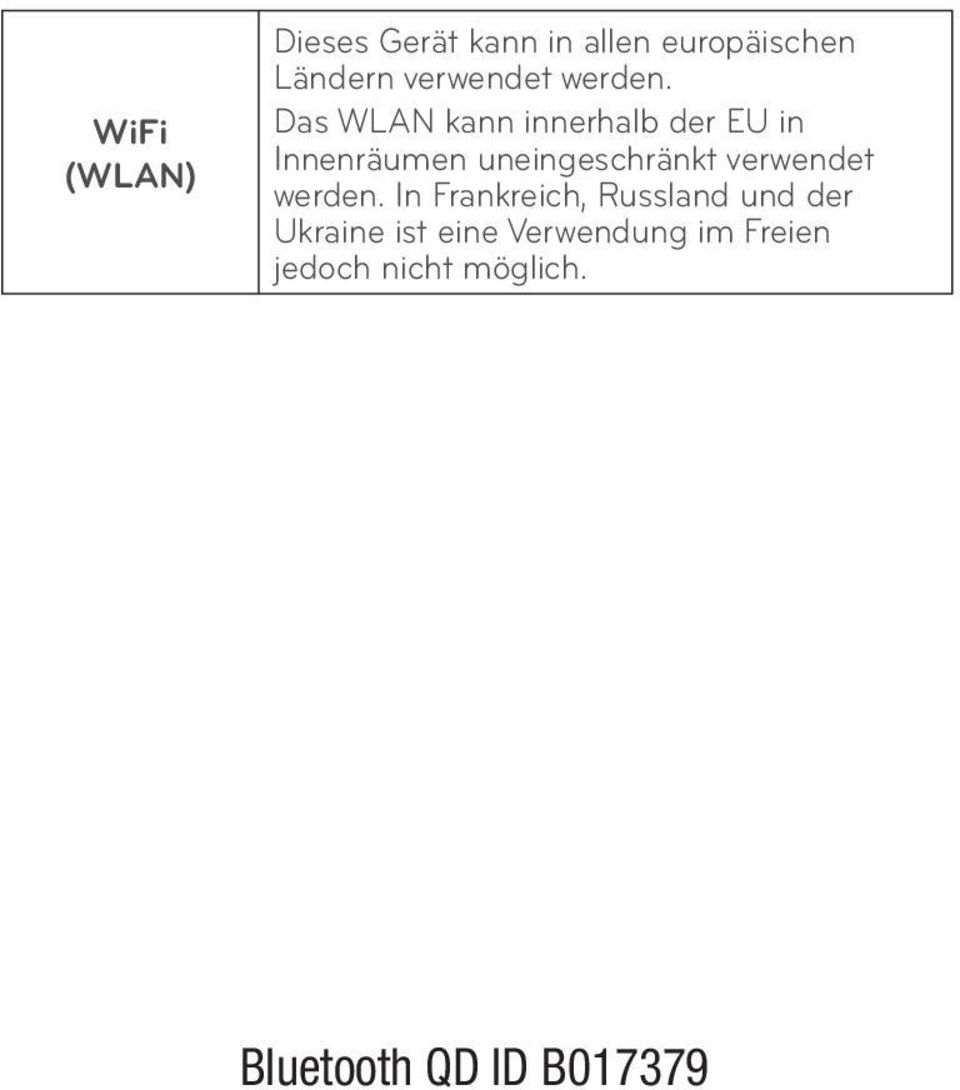 Das WLAN kann innerhalb der EU in Innenräumen uneingeschränkt  In