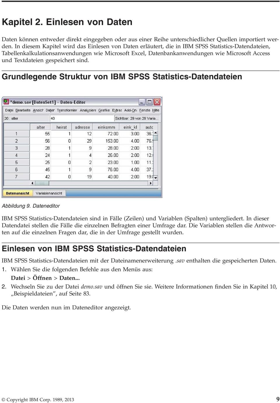 Textdateien gespeichert sind. Grundlegende Struktur on IBM SPSS Statistics-Datendateien Abbildung 9.