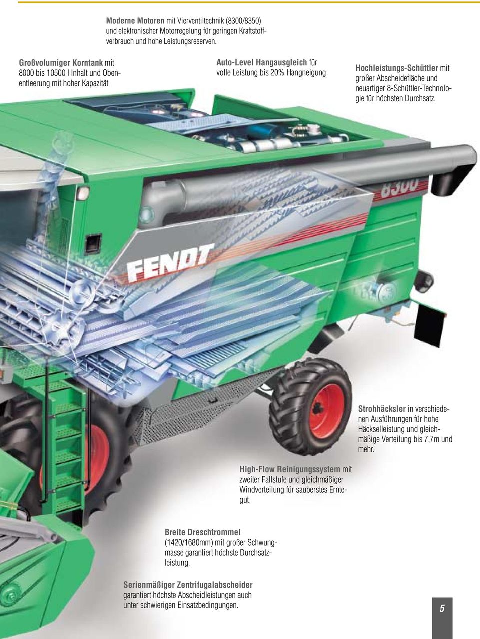 Abscheidefläche und neuartiger 8-Schüttler-Technologie für höchsten Durchsatz. High-Flow Reinigungssystem mit zweiter Fallstufe und gleichmäßiger Windverteilung für sauberstes Erntegut.
