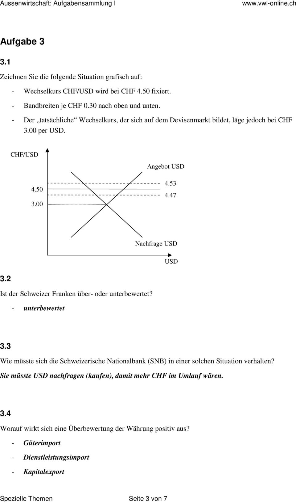 2 Ist der Schweizer Franken über- oder unterbewertet? - unterbewertet 3.3 Wie müsste sich die Schweizerische Nationalbank (SNB) in einer solchen Situation verhalten?
