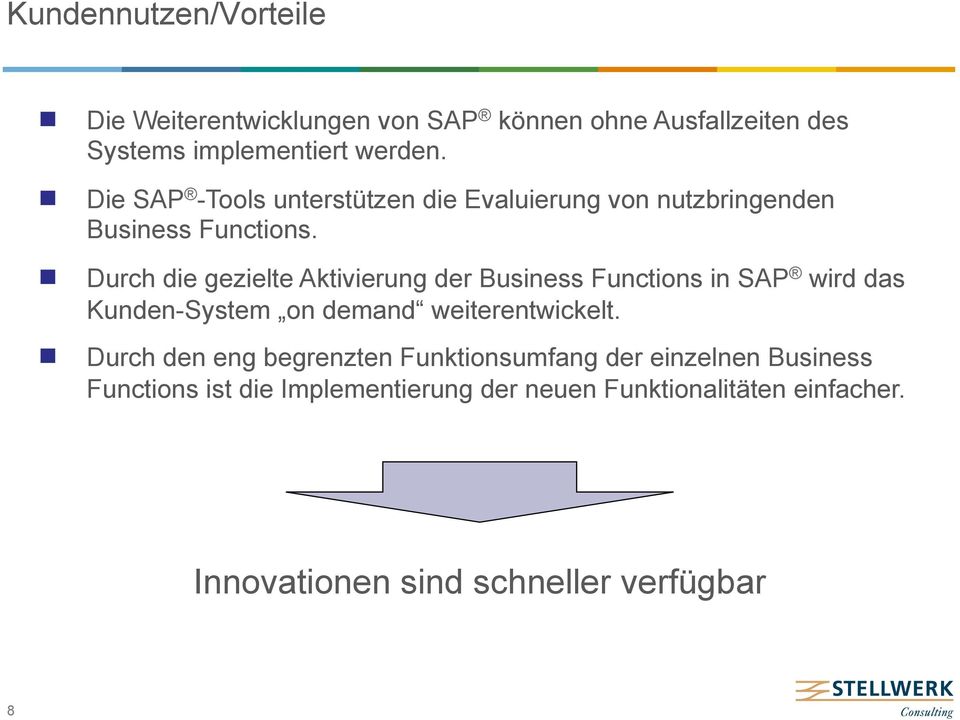 Durch die gezielte Aktivierung der Business Functions in SAP wird das Kunden-System on demand weiterentwickelt.