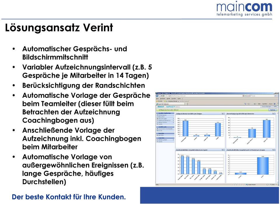 5 Gespräche je Mitarbeiter in 14 Tagen) Berücksichtigung der Randschichten Automatische Vorlage der Gespräche beim