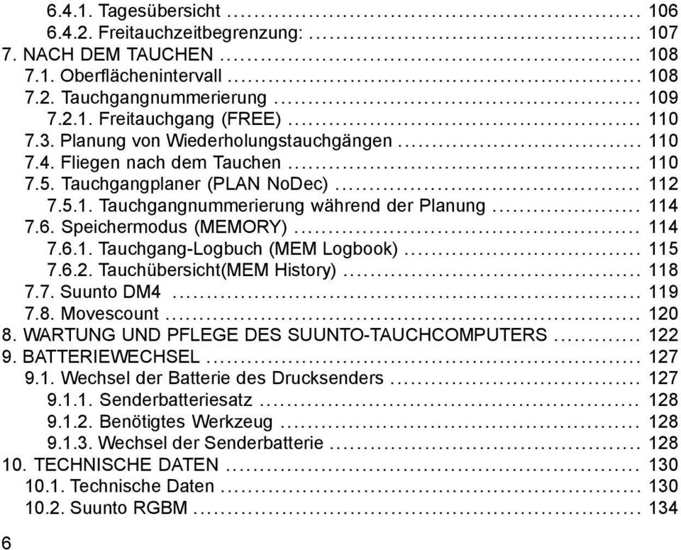 Speichermodus (MEMORY)... 114 7.6.1. Tauchgang-Logbuch (MEM Logbook)... 115 7.6.2. Tauchübersicht(MEM History)... 118 7.7. Suunto DM4... 119 7.8. Movescount... 120 8.