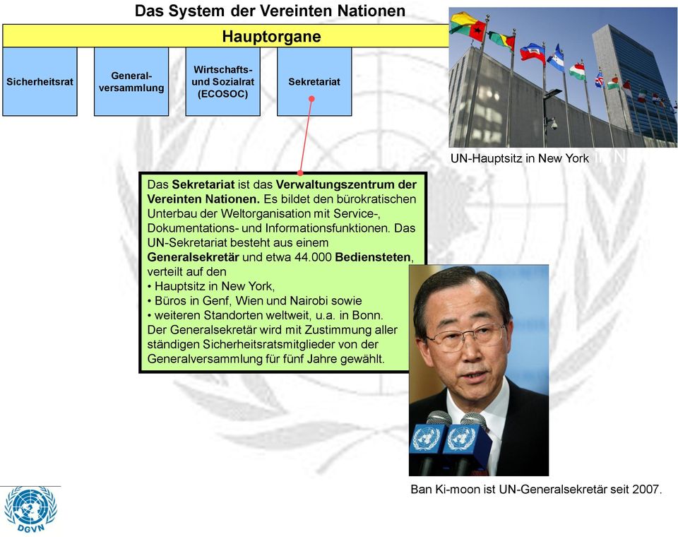 Das UN- besteht aus einem Generalsekretär und etwa 44.