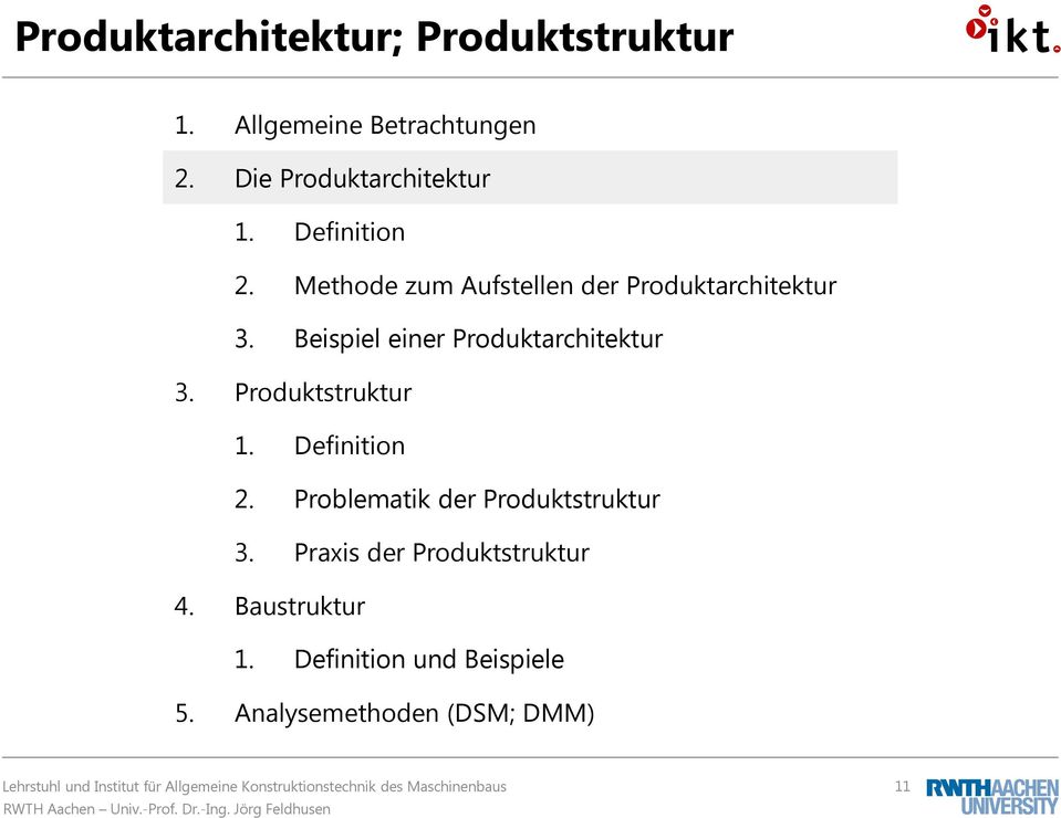 Beispiel einer Produktarchitektur 3. Produktstruktur 1. Definition 2.