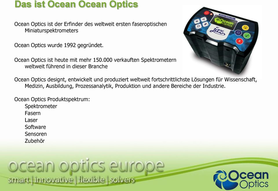000 verkauften Spektrometern weltweit führend in dieser Branche Ocean Optics designt, entwickelt und produziert weltweit