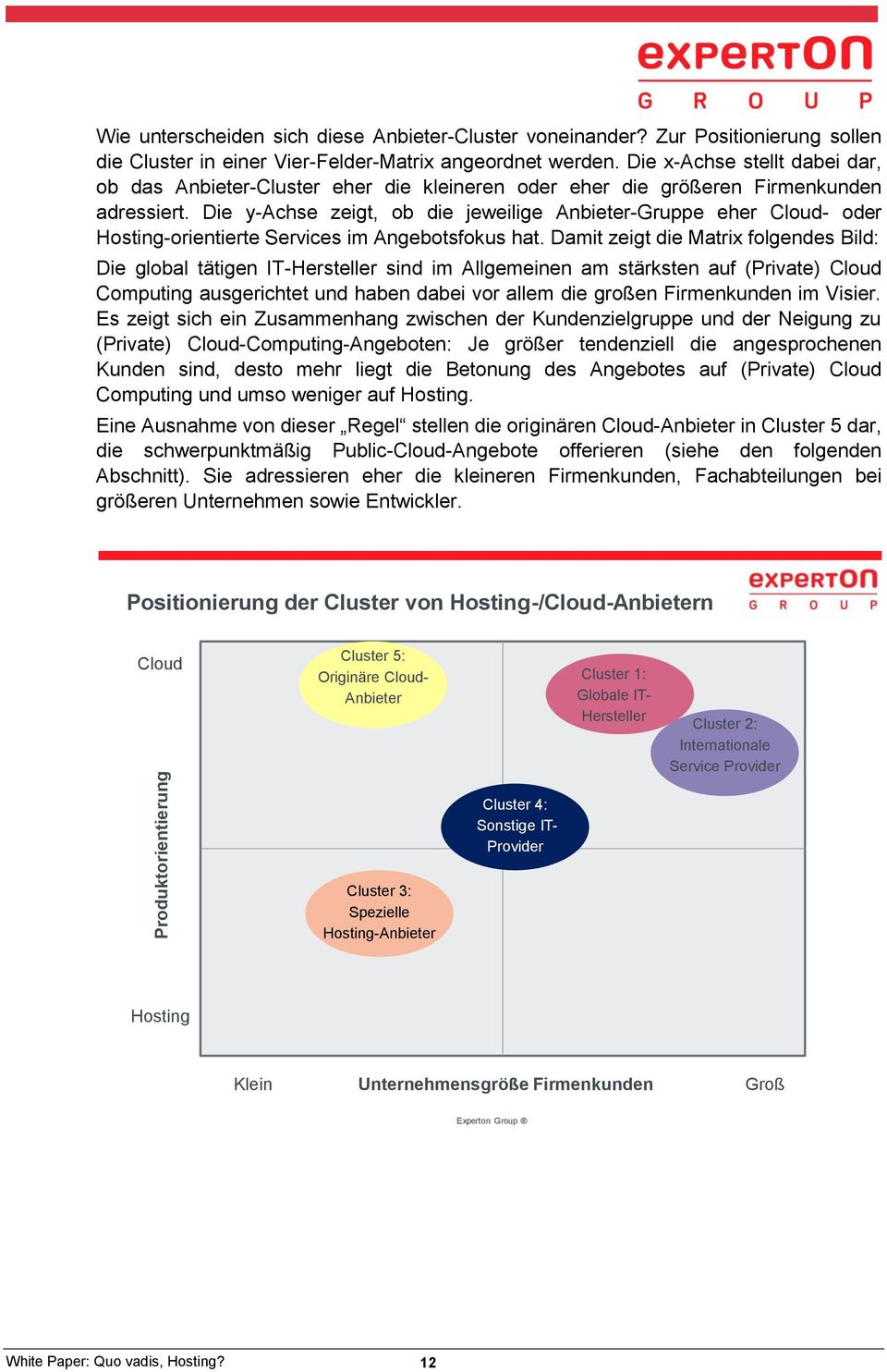 Die y-achse zeigt, ob die jeweilige Anbieter-Gruppe eher Cloud- oder Hosting-orientierte Services im Angebotsfokus hat.