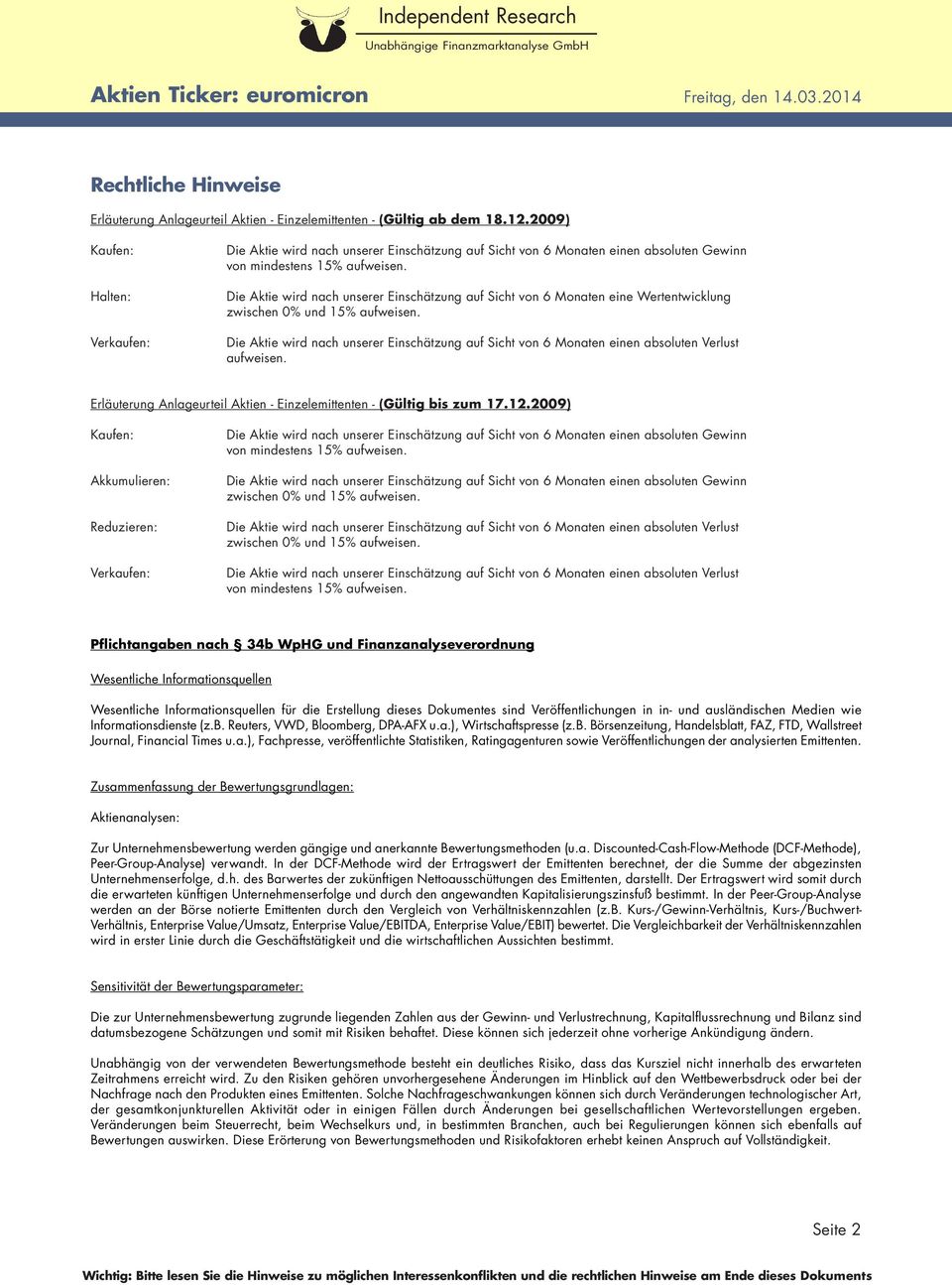 Erläuterung Anlageurteil Aktien - Einzelemittenten - (Gültig bis zum 17.12.