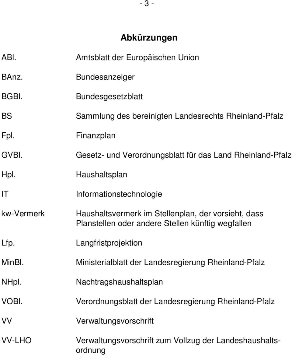 Verordnungsblatt für das Land Rheinland-Pfalz Haushaltsplan Informationstechnologie Haushaltsvermerk im Stellenplan, der vorsieht, dass Planstellen oder andere