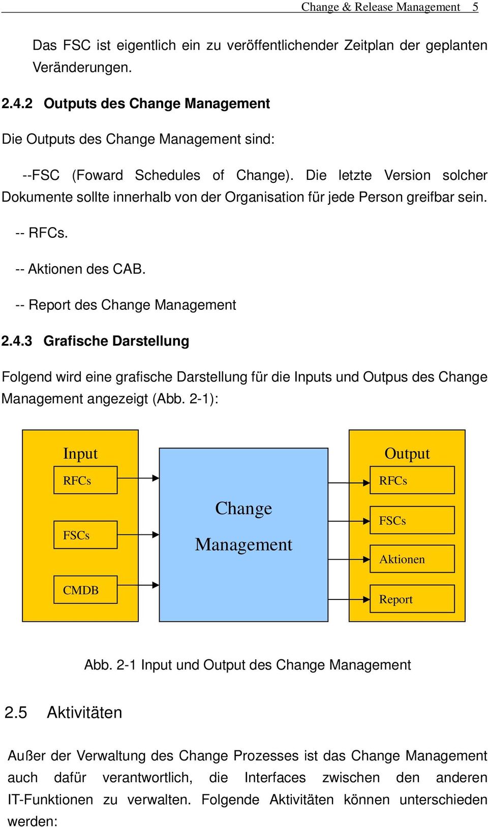 Die letzte Version solcher Dokumente sollte innerhalb von der Organisation für jede Person greifbar sein. -- RFCs. -- Aktionen des CAB. -- Report des Change Management 2.4.