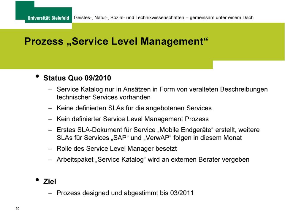 Erstes SLA-Dokument für Service Mobile Endgeräte erstellt, weitere SLAs für Services SAP und VerwAP folgen in diesem Monat Rolle des
