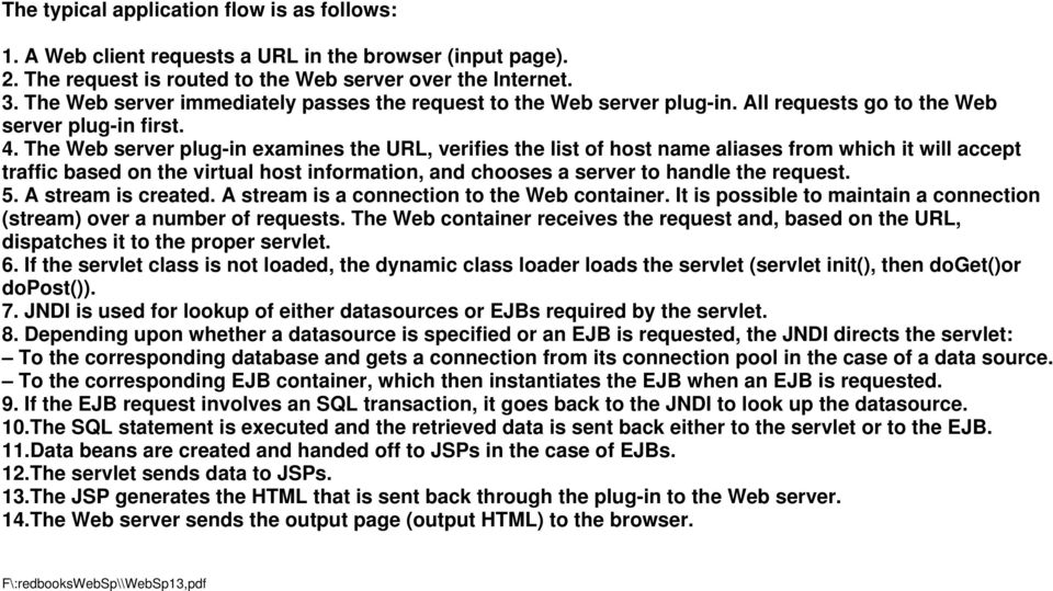 The Web server plug-in examines the URL, verifies the list of host name aliases from which it will accept traffic based on the virtual host information, and chooses a server to handle the request. 5.