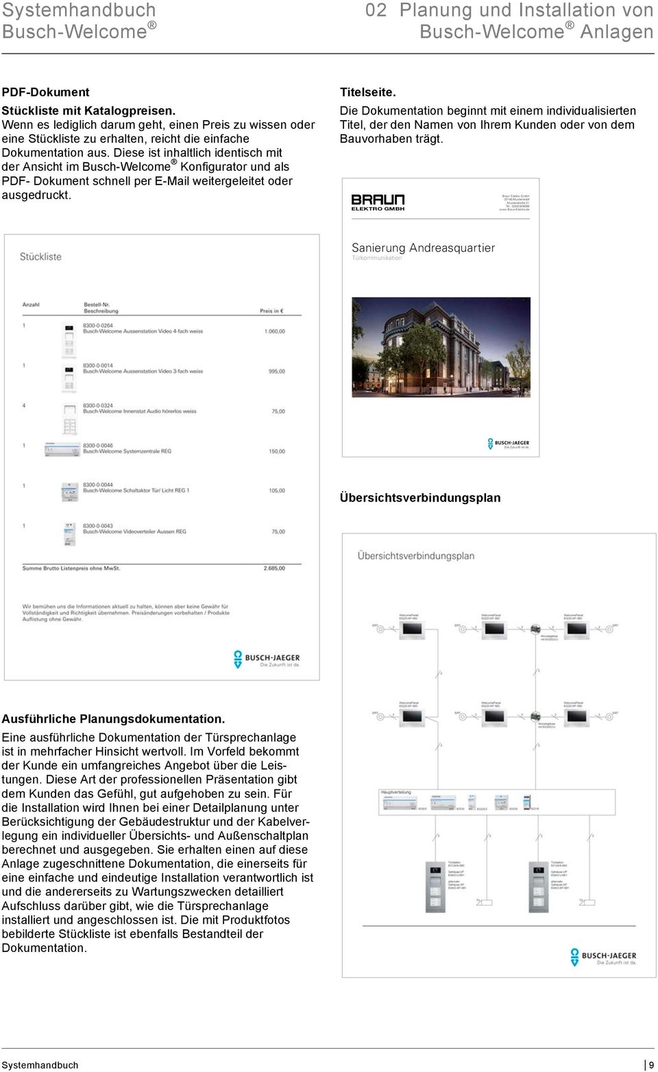 Diese ist inhaltlich identisch mit der Ansicht im Busch-Welcome Konfigurator und als PDF- Dokument schnell per E-Mail weitergeleitet oder ausgedruckt.