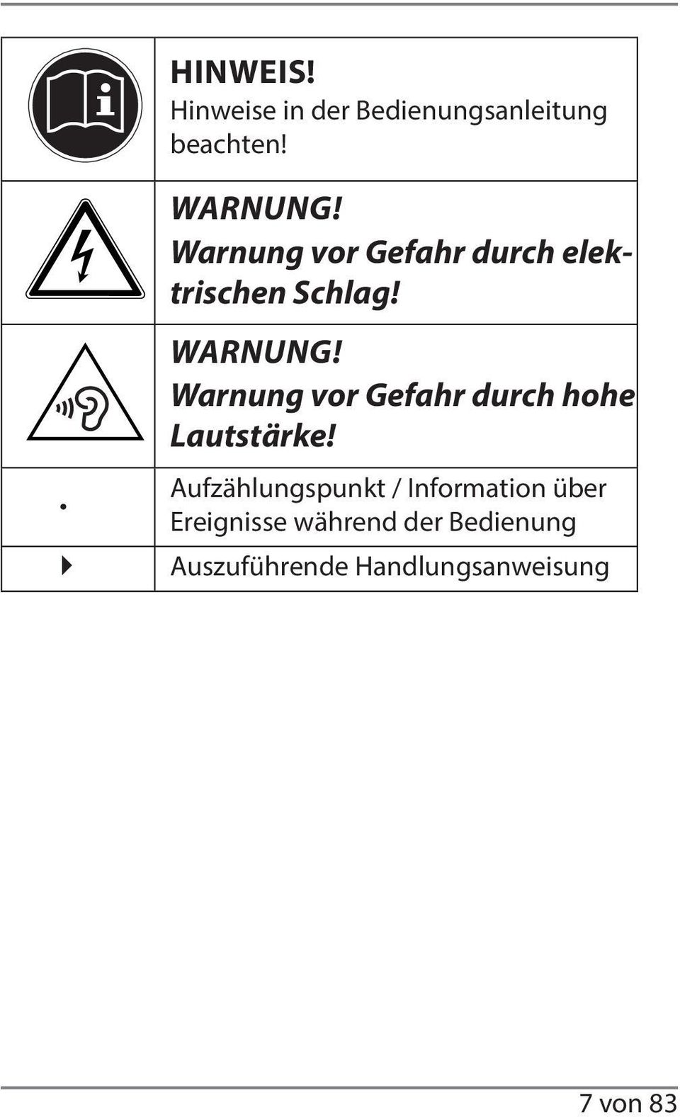 Warnung vor Gefahr durch hohe Lautstärke!