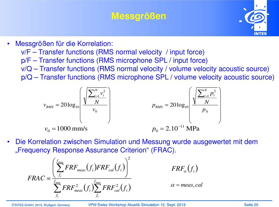 10 MPa N i = 1 Die Korrelation zwischen Simulation und Messung wurde ausgewertet mit dem Frequency Response Assurance Criterion (FRAC).