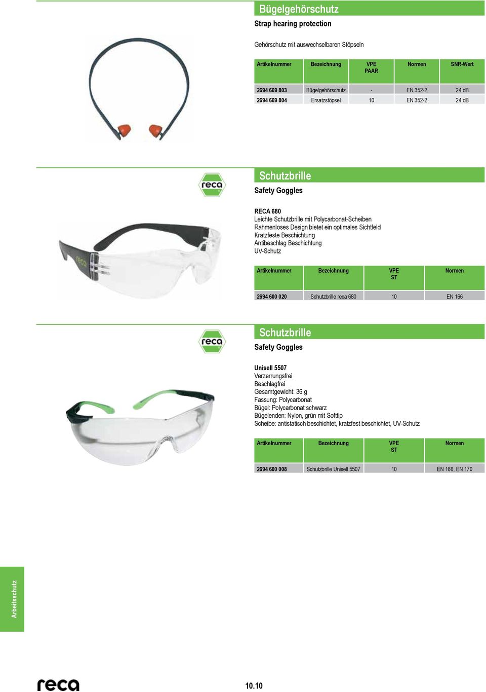 Beschichtung UV-Schutz 2694 600 020 Schutzbrille reca 680 10 EN 166 Schutzbrille Safety Goggles Unisell 5507 Verzerrungsfrei Beschlagfrei Gesamtgewicht: 36 g Fassung: Polycarbonat