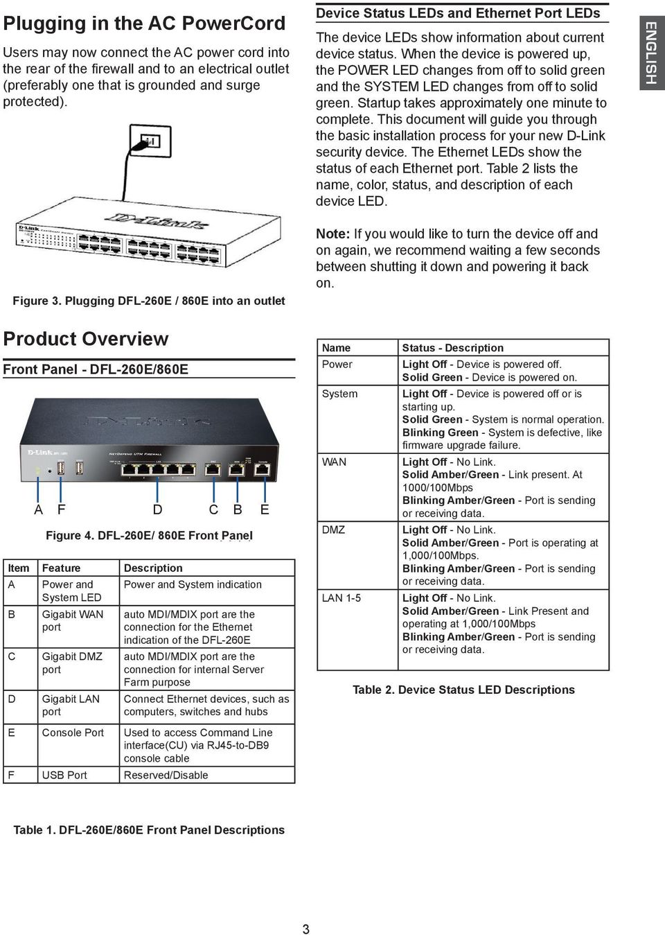 When the device is powered up, the POWER LED changes from off to solid green and the SYSTEM LED changes from off to solid green. Startup takes approximately one minute to complete.