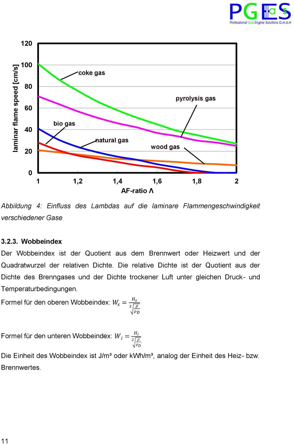 2.3. Wobbeindex Der Wobbeindex ist der Quotient aus dem Brennwert oder Heizwert und der Quadratwurzel der relativen Dichte.