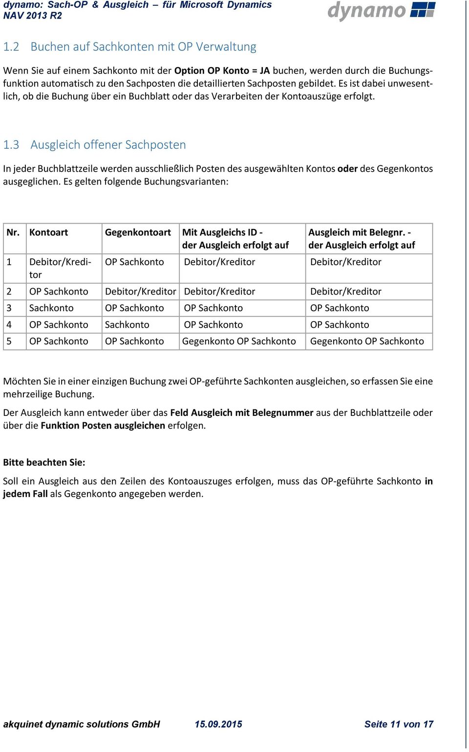 3 Ausgleich offener Sachposten In jeder Buchblattzeile werden ausschließlich Posten des ausgewählten Kontos oder des Gegenkontos ausgeglichen. Es gelten folgende Buchungsvarianten: Nr.