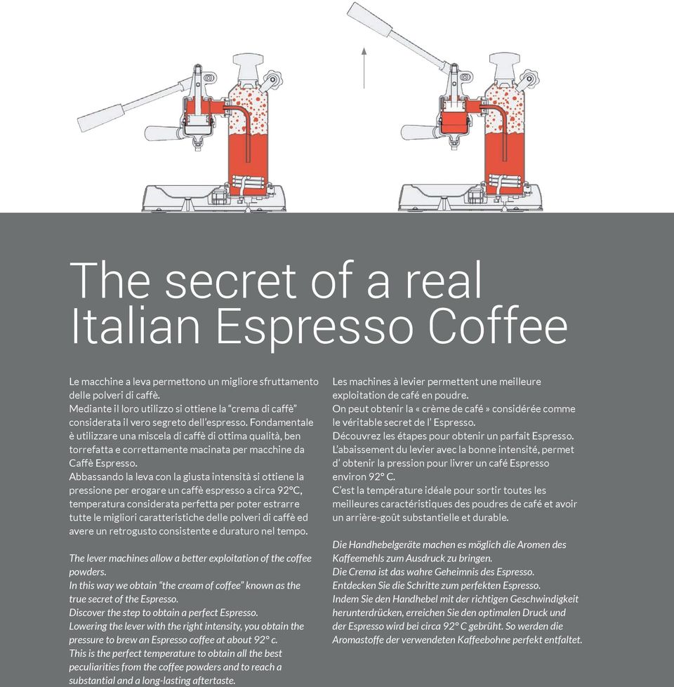Fondamentale è utilizzare una miscela di caffè di ottima qualità, ben torrefatta e correttamente macinata per macchine da Caffè Espresso.