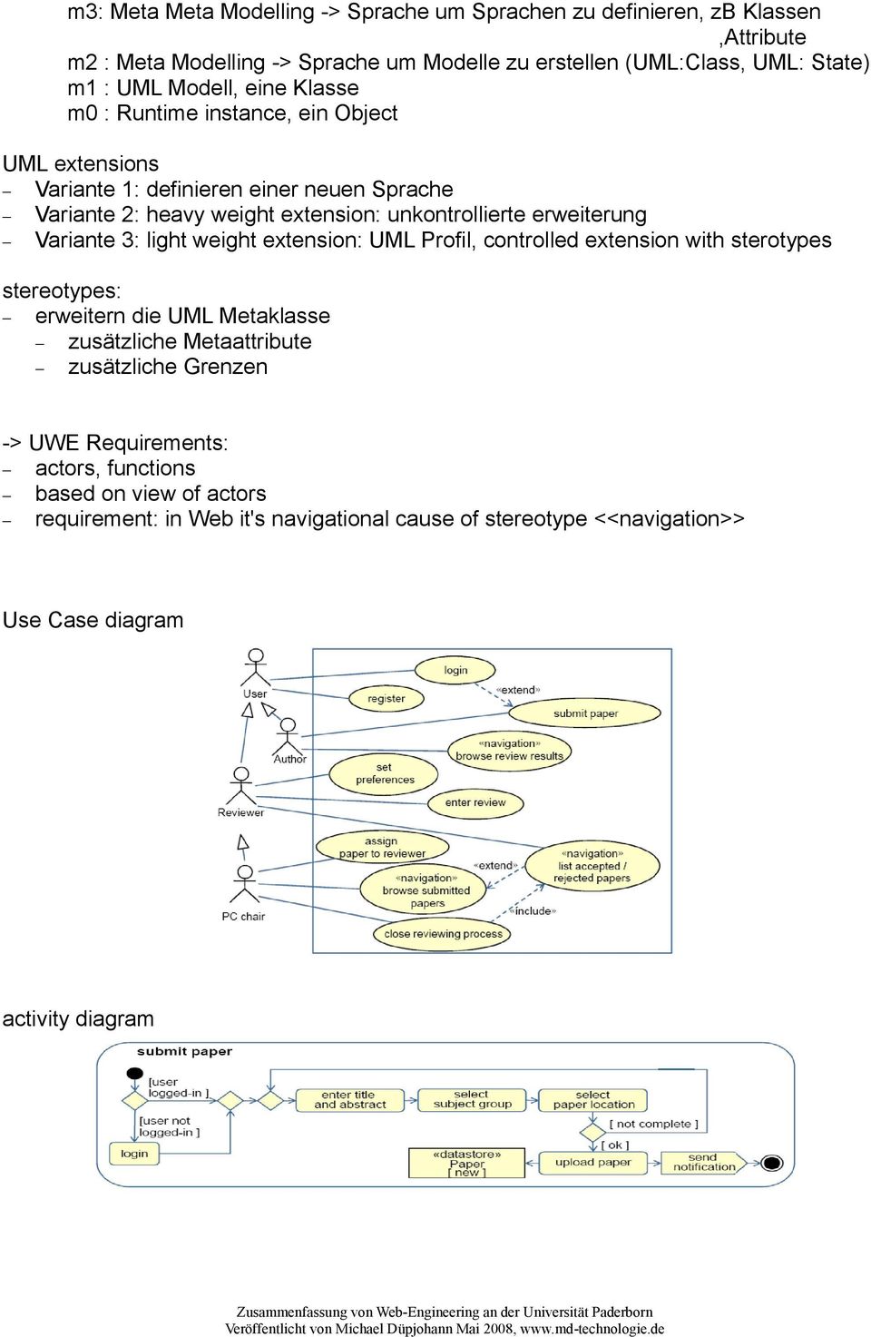 erweiterung Variante 3: light weight extension: UML Profil, controlled extension with sterotypes stereotypes: erweitern die UML Metaklasse zusätzliche Metaattribute