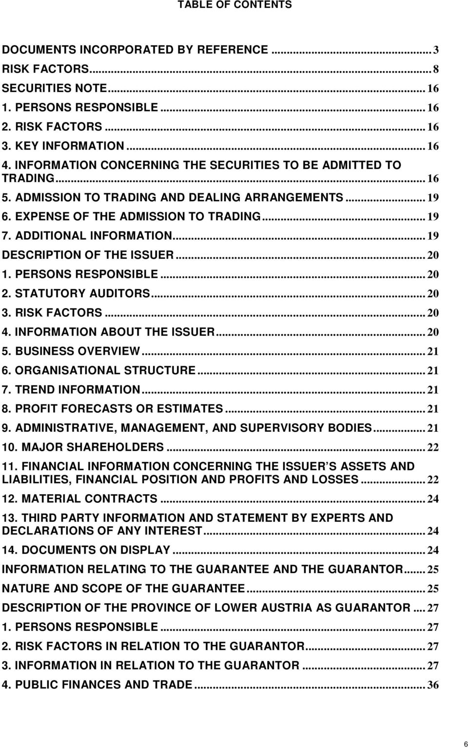 .. 19 DESCRIPTION OF THE ISSUER... 20 1. PERSONS RESPONSIBLE... 20 2. STATUTORY AUDITORS... 20 3. RISK FACTORS... 20 4. INFORMATION ABOUT THE ISSUER... 20 5. BUSINESS OVERVIEW... 21 6.