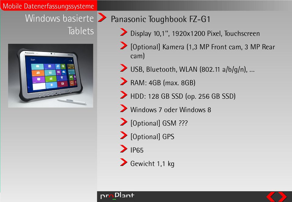 Bluetooth, WLAN (802.11 a/b/g/n), RAM: 4GB (max. 8GB) HDD: 128 GB SSD (op.