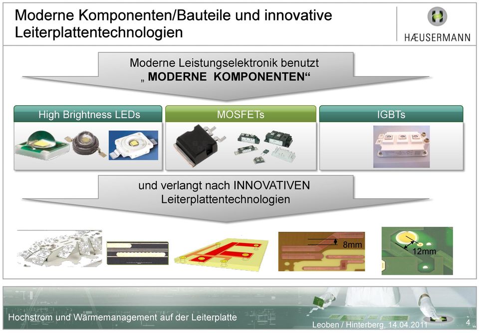 benutzt MODERNE KOMPONENTEN High Brightness LEDs MOSFETs