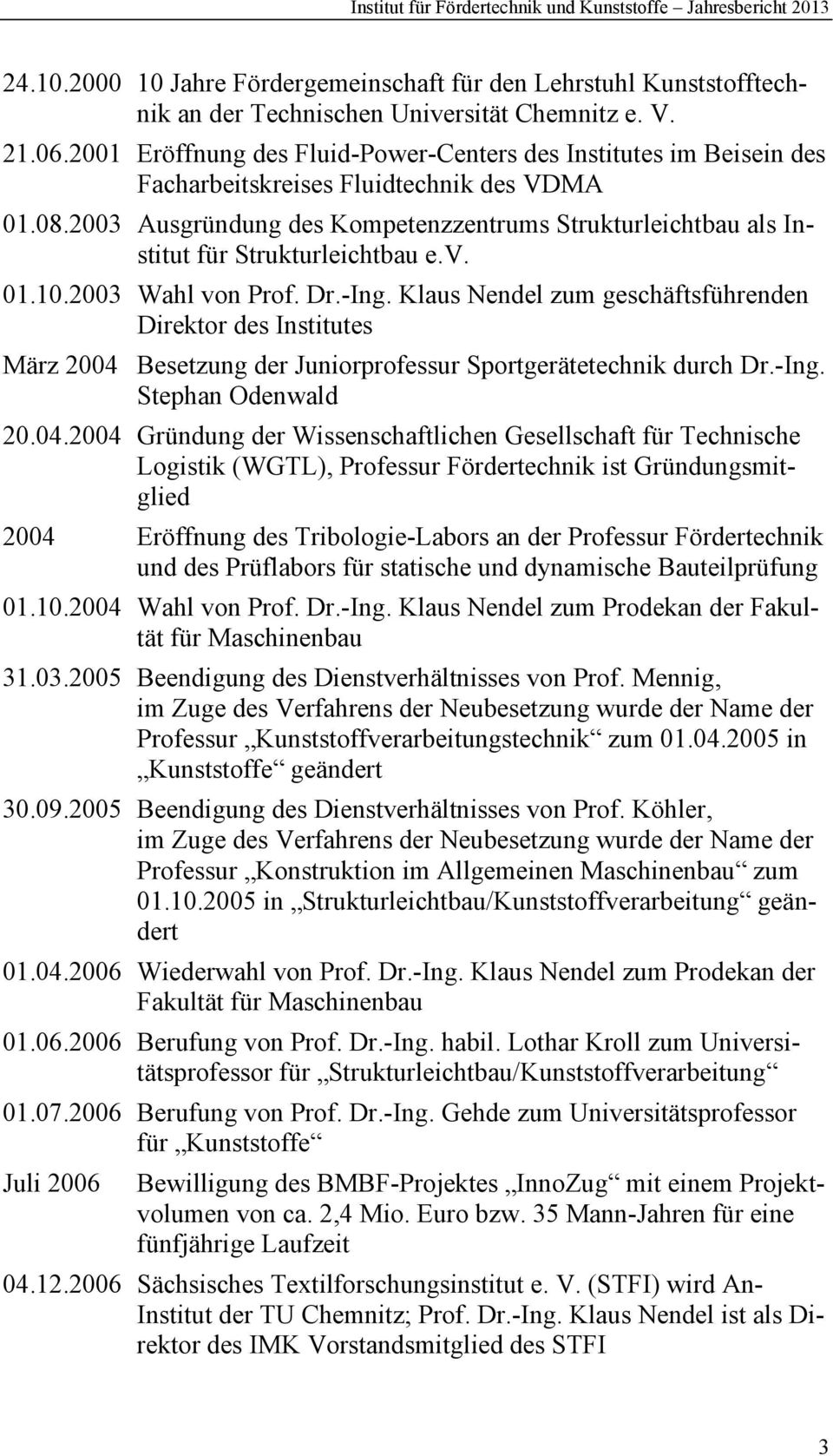 2003 Ausgründung des Kompetenzzentrums Strukturleichtbau als Institut für Strukturleichtbau e.v. 01.10.2003 Wahl von Prof. Dr.-Ing.