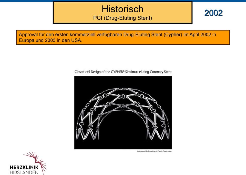 Drug-Eluting Stent (Cypher) im April 2002 in