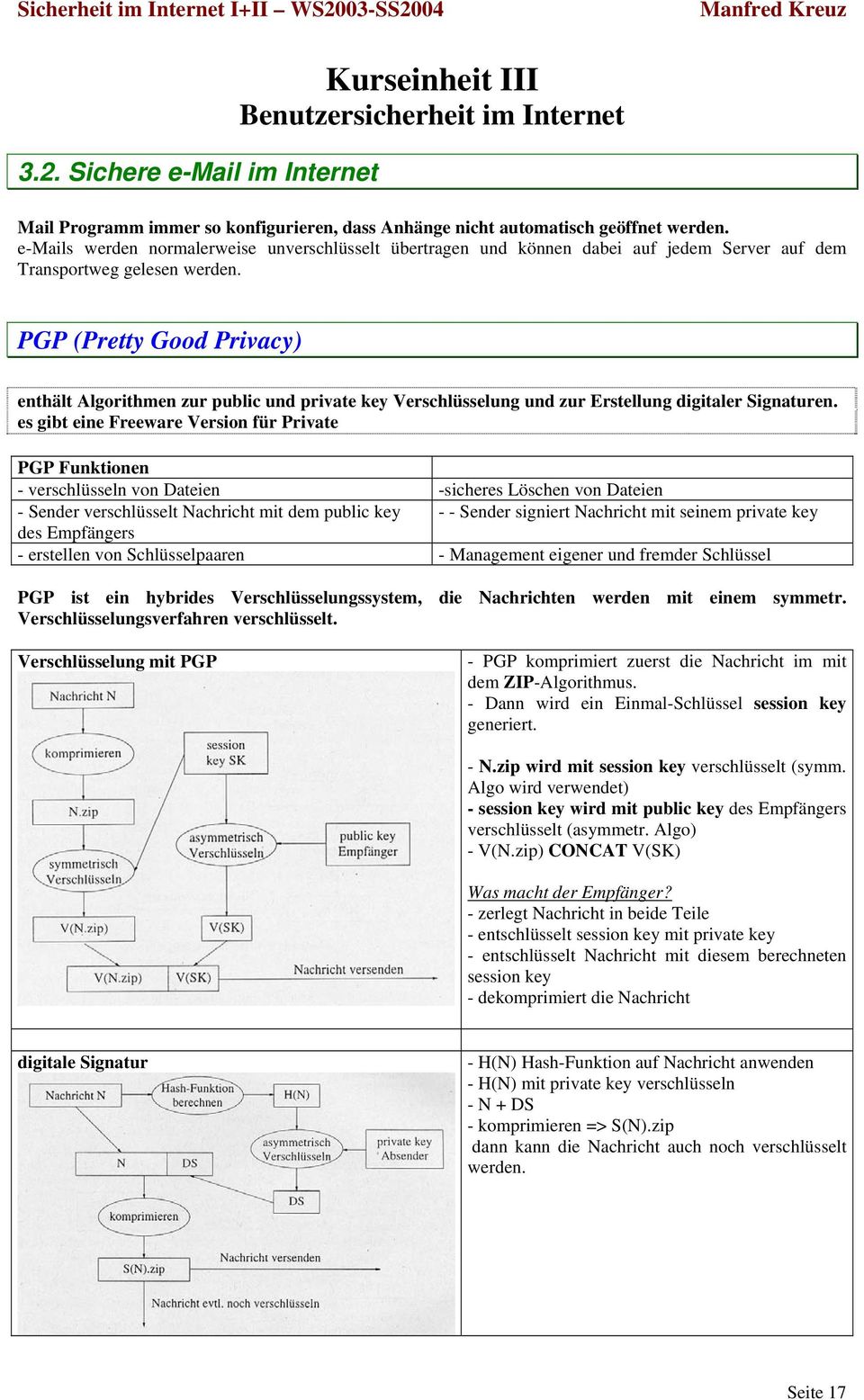 PGP (Pretty Good Privacy) enthält Algorithmen zur public und private key Verschlüsselung und zur Erstellung digitaler Signaturen.