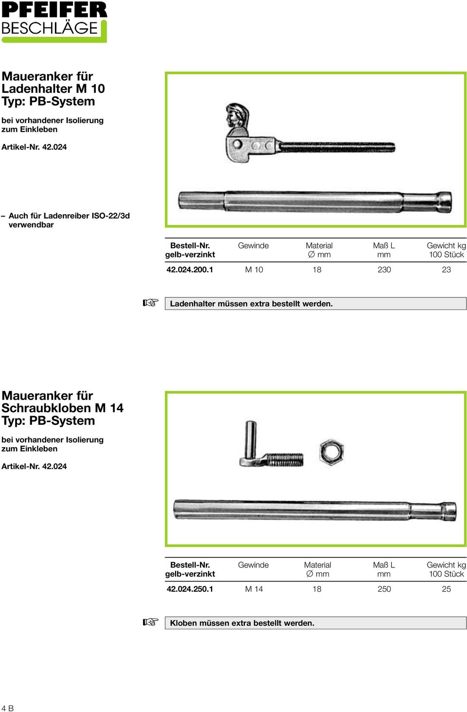 1 M 10 18 230 23 Ladenhalter müssen extra bestellt werden.