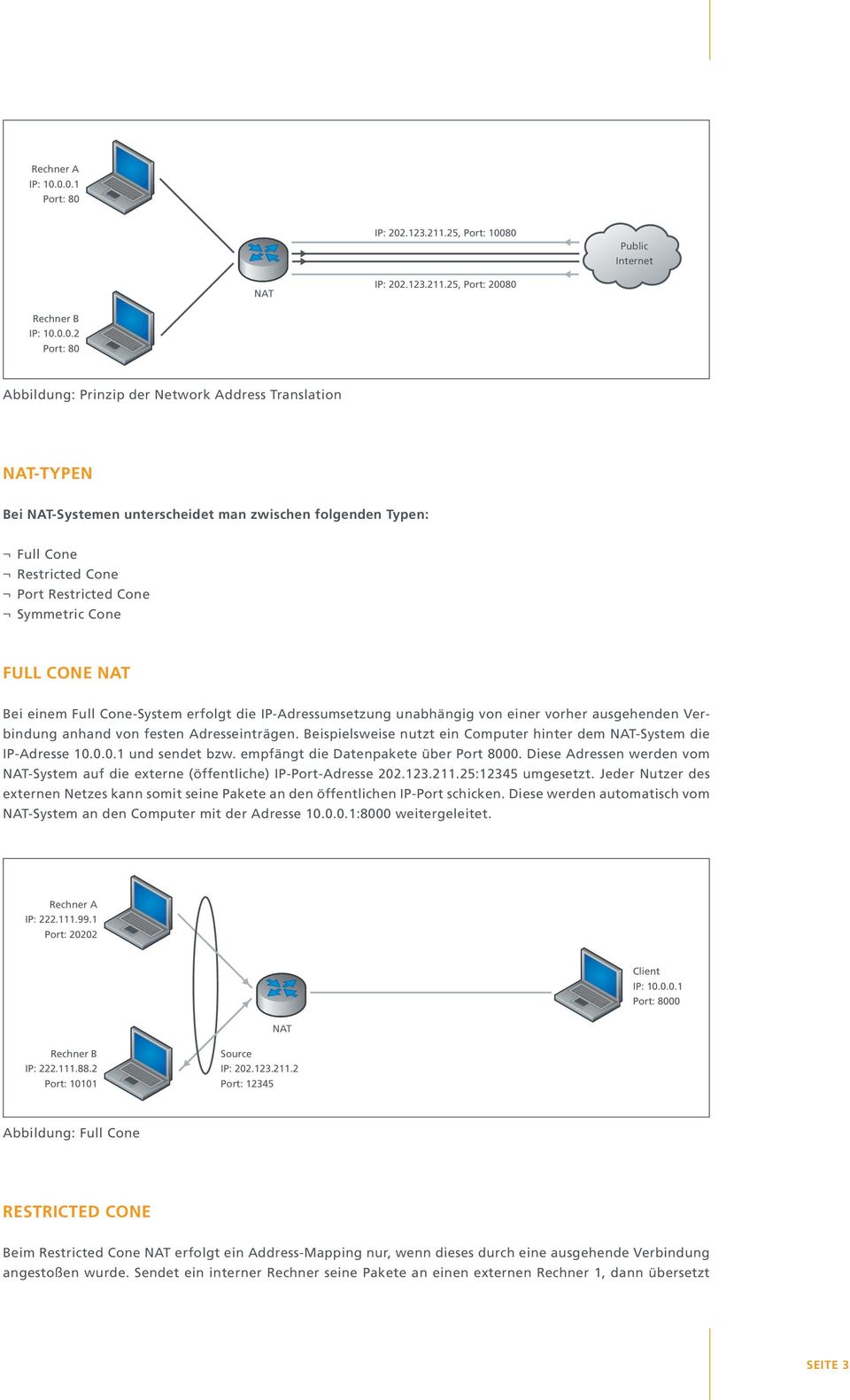 NAT-Systemen unterscheidet man zwischen folgenden Typen: Full Cone Restricted Cone Port Restricted Cone Symmetric Cone Full Cone NAT Bei einem Full Cone-System erfolgt die IP-Adressumsetzung