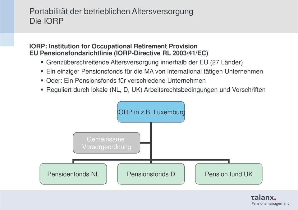 Pensionsfonds für die MA von international tätigen Unternehmen Oder: Ein Pensionsfonds für verschiedene Unternehmen Reguliert durch